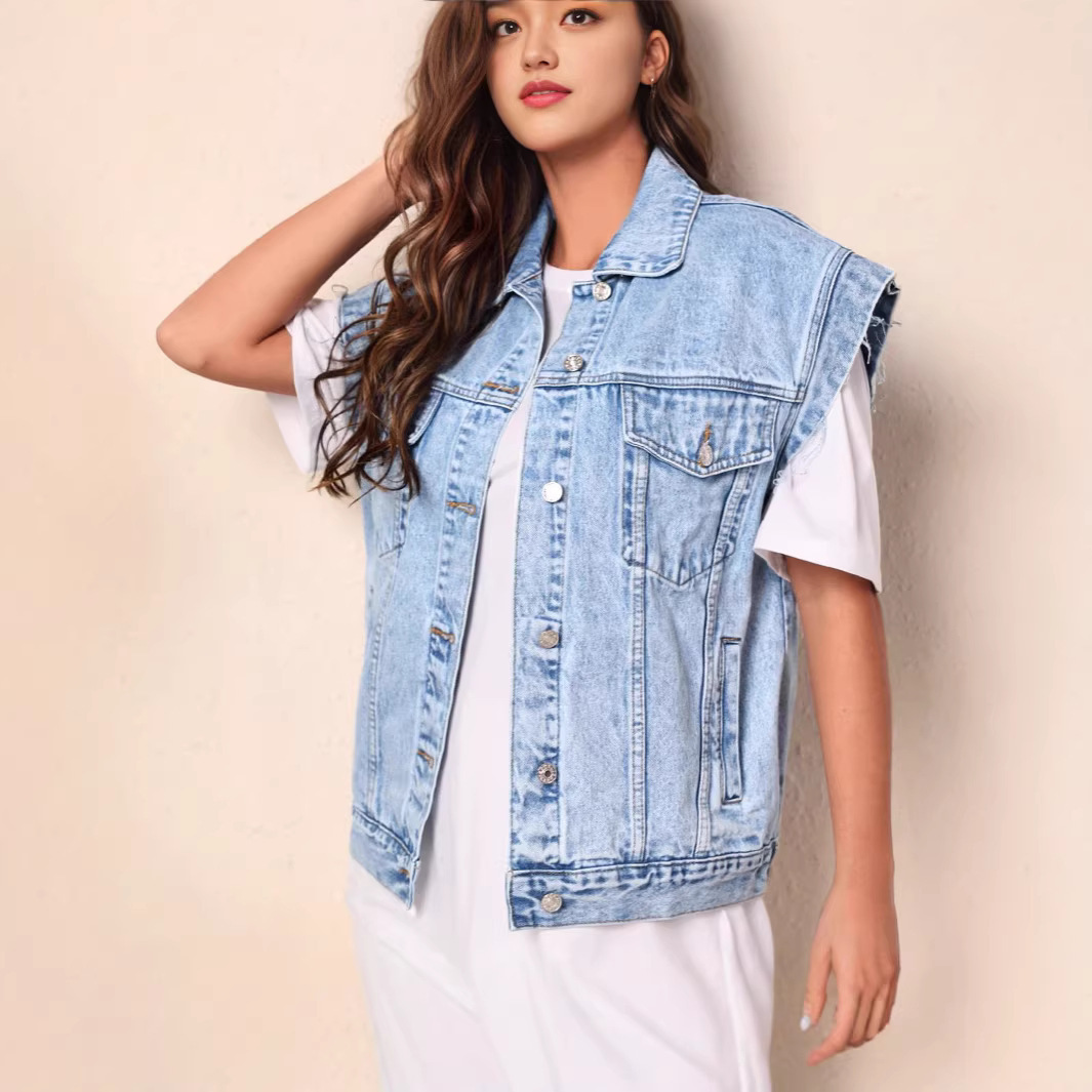 Womens Minimalist Casual Chic Denim Jacket Vest - Image 2