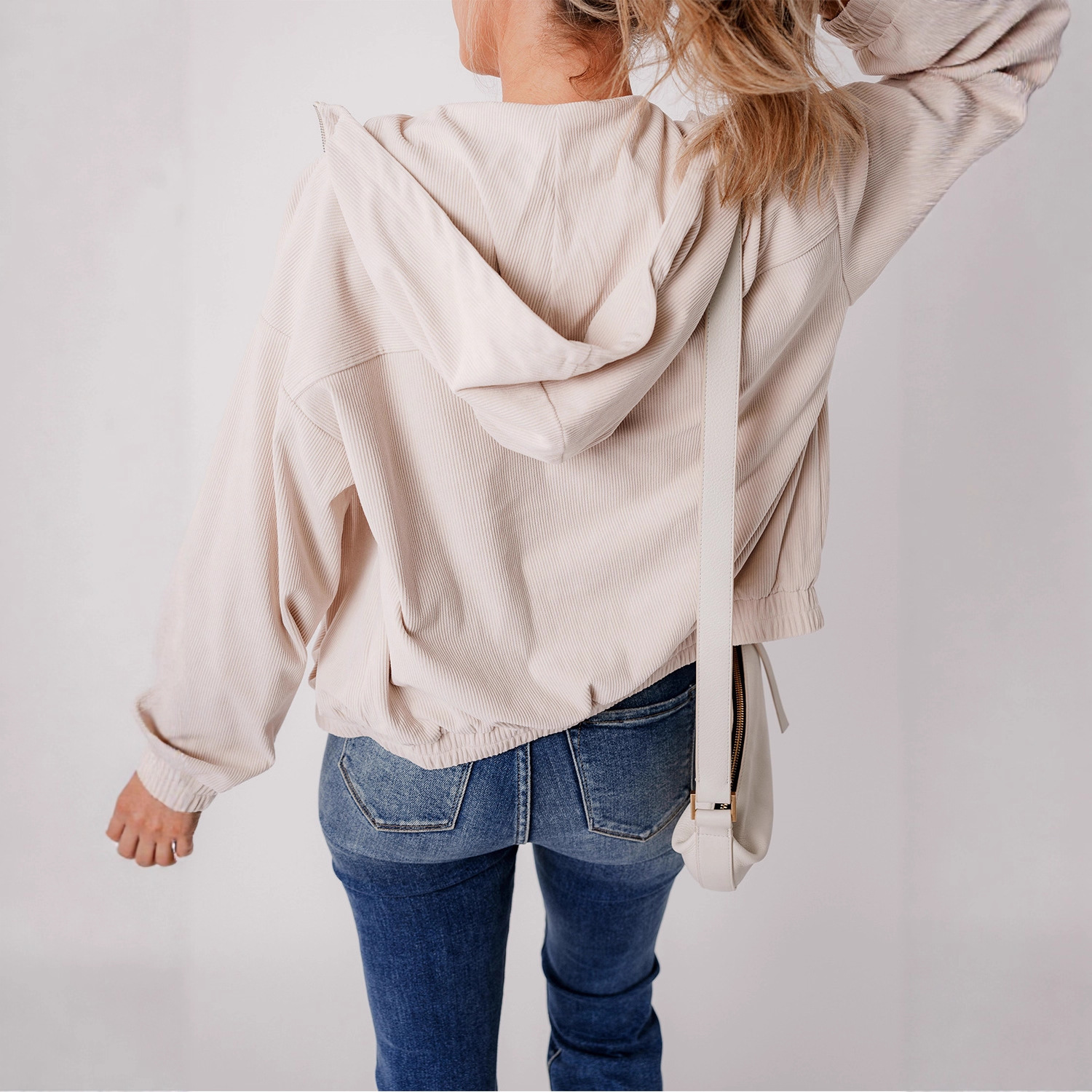 Womens Loose-Fit Long-Sleeve Solid-Color Casual Jacket - Image 3