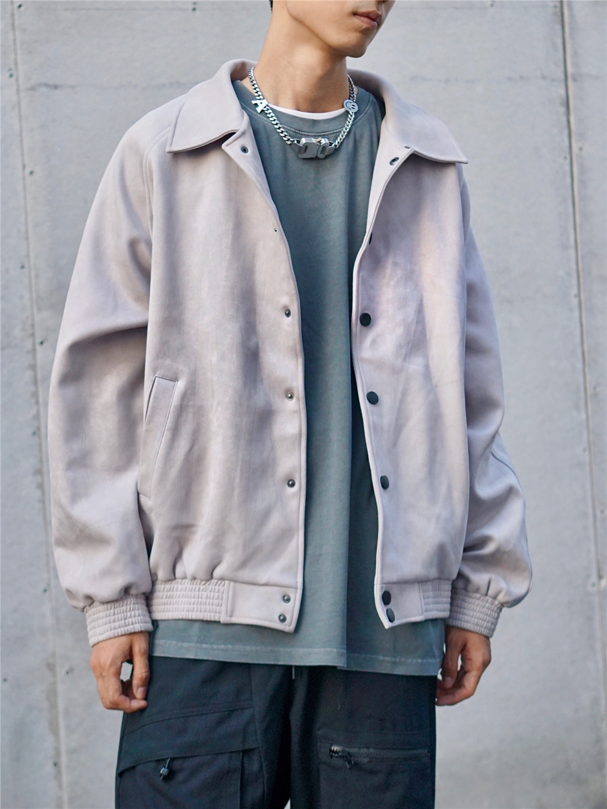 Suede Jacket Autumn and Winter Button Baseball Uniform Loose Jacket Men - Image 3