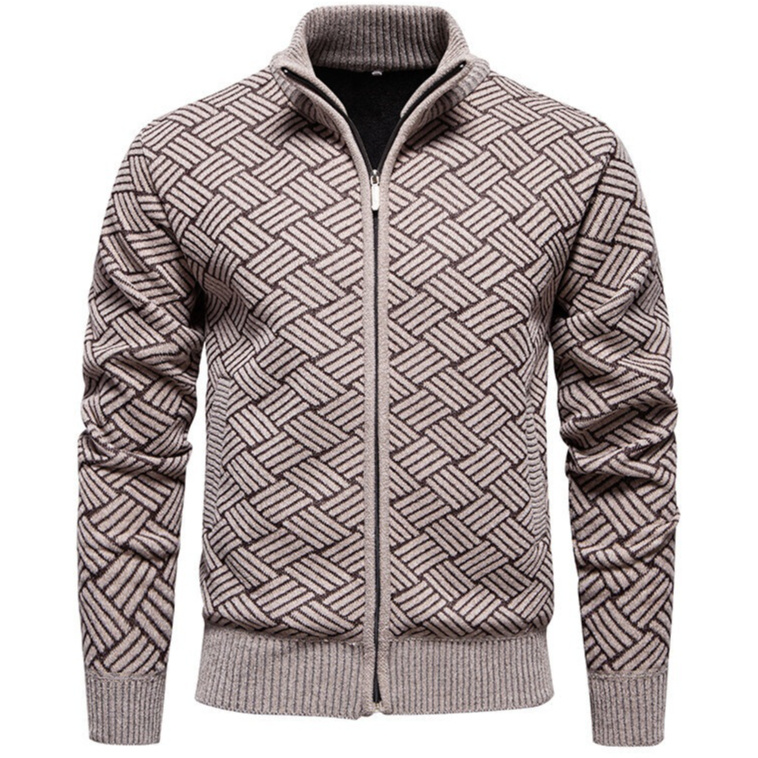 Men's Knitted Shirt With Stand Collar Zippered Cardigan Sweater