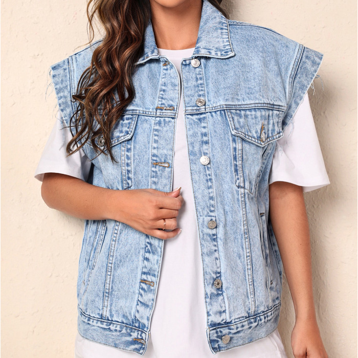Womens Minimalist Casual Chic Denim Jacket Vest - Image 6