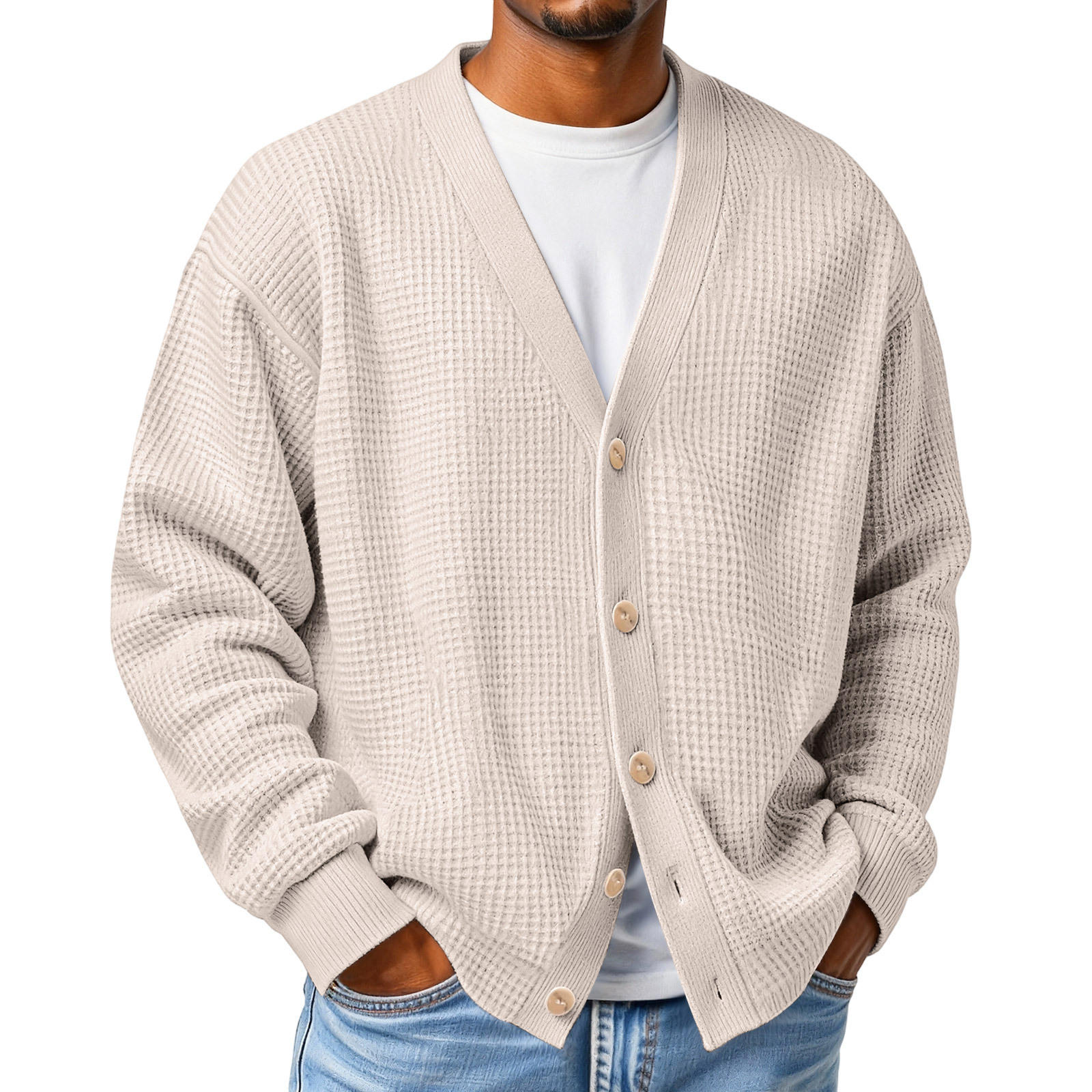 Mens Casual Loose-fit Long-sleeve Knitted Cardigan - Image 5
