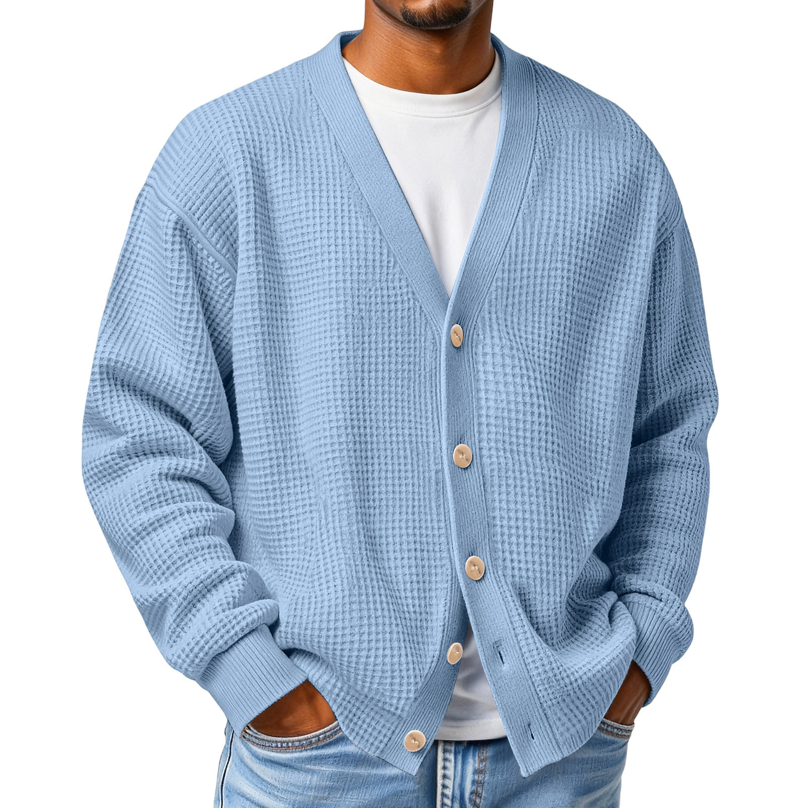 Mens Casual Loose-fit Long-sleeve Knitted Cardigan - Image 2