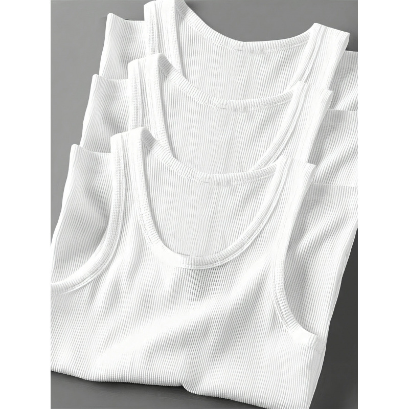 Solid Color Sleeveless Tank Tops Sporty Slim Fit - Image 3