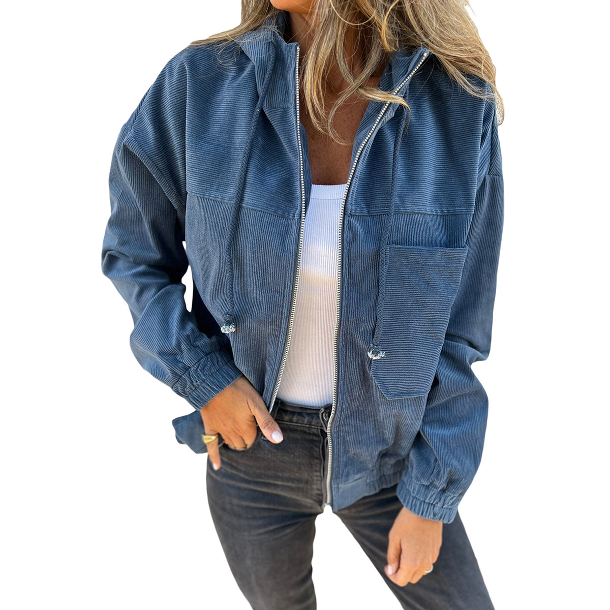 Womens Loose-Fit Long-Sleeve Solid-Color Casual Jacket - Image 6