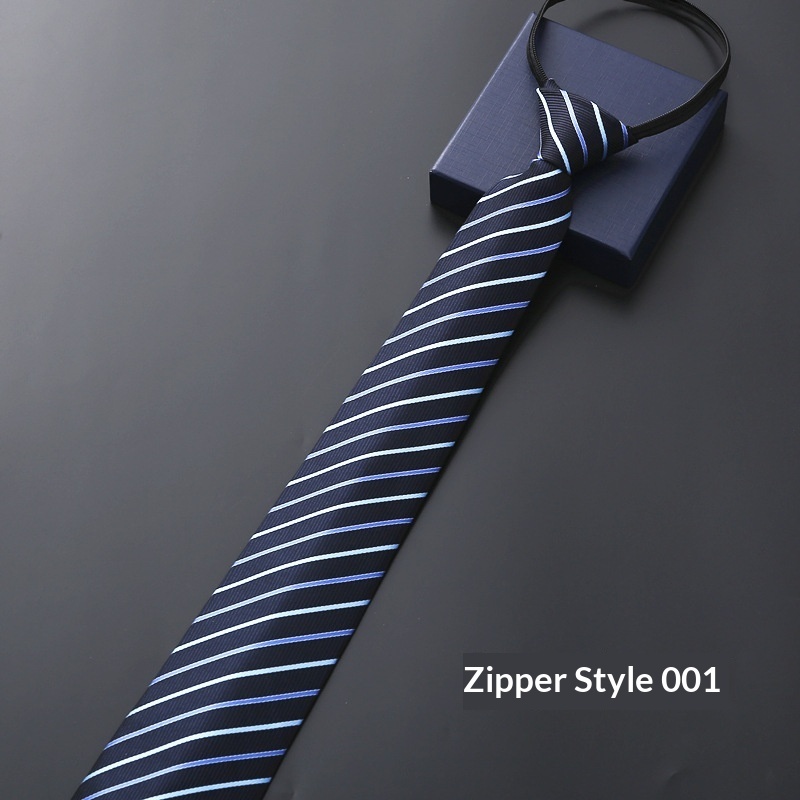 Mens Business Formal Zipper Tie With Blue Stripes - Image 7