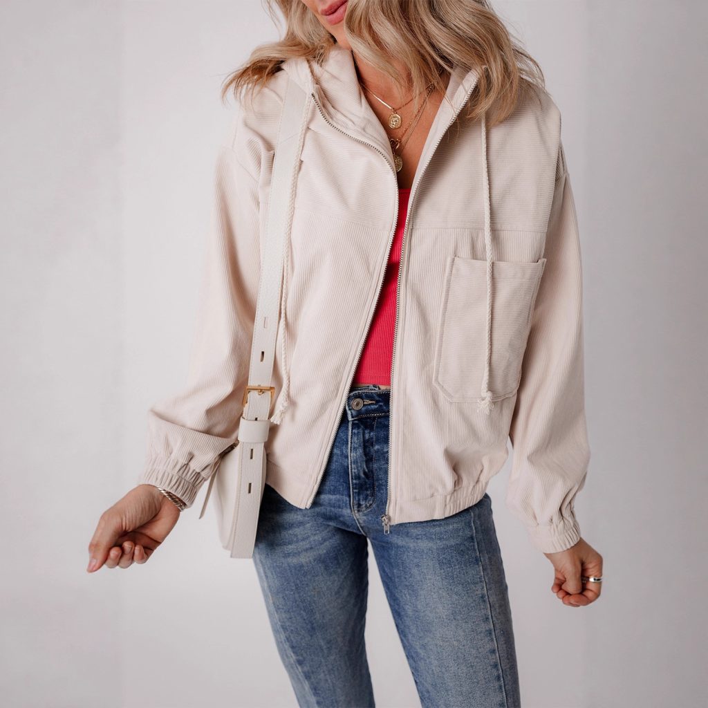 Womens Loose-Fit Long-Sleeve Solid-Color Casual Jacket