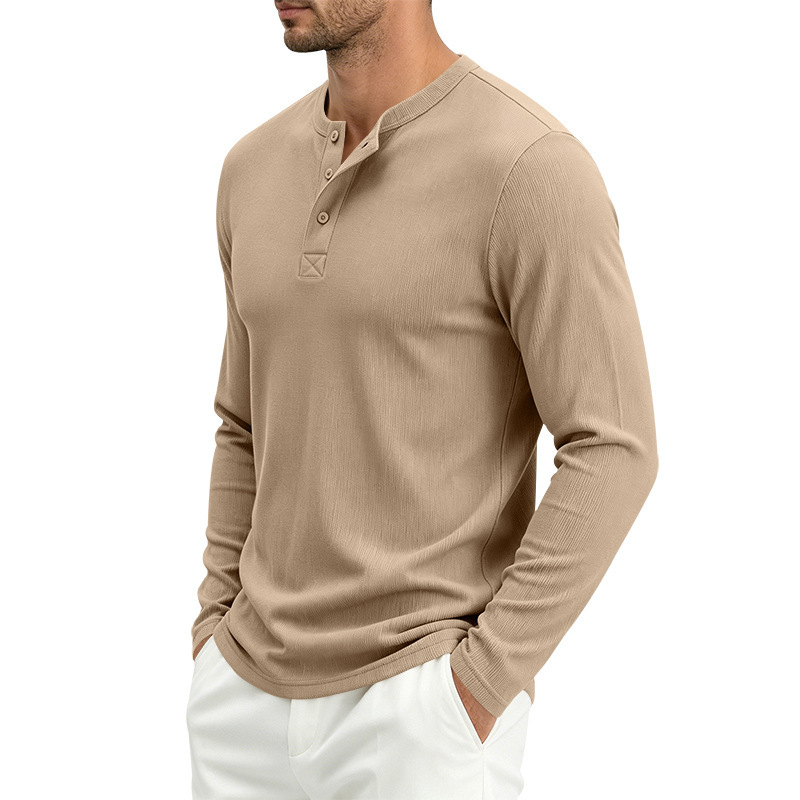Mens Long-Sleeve Loose-Fit Casual Ribbed T-Shirt - Image 10