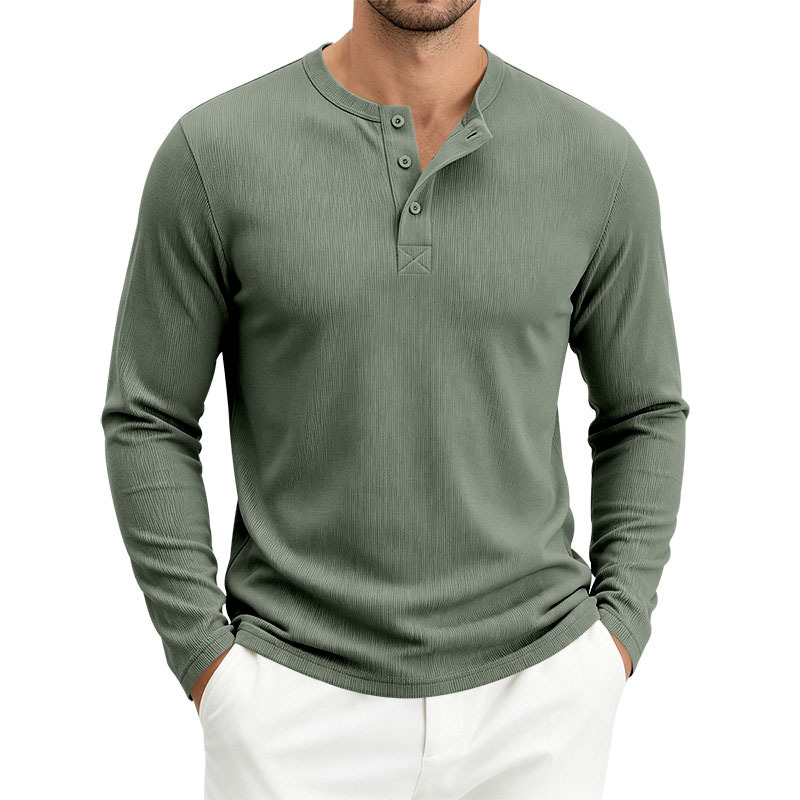Mens Long-Sleeve Loose-Fit Casual Ribbed T-Shirt - Image 5