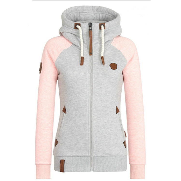 Womens Personalized Leather Patch Contrast-color Hoodie Authentic Quality - Image 2