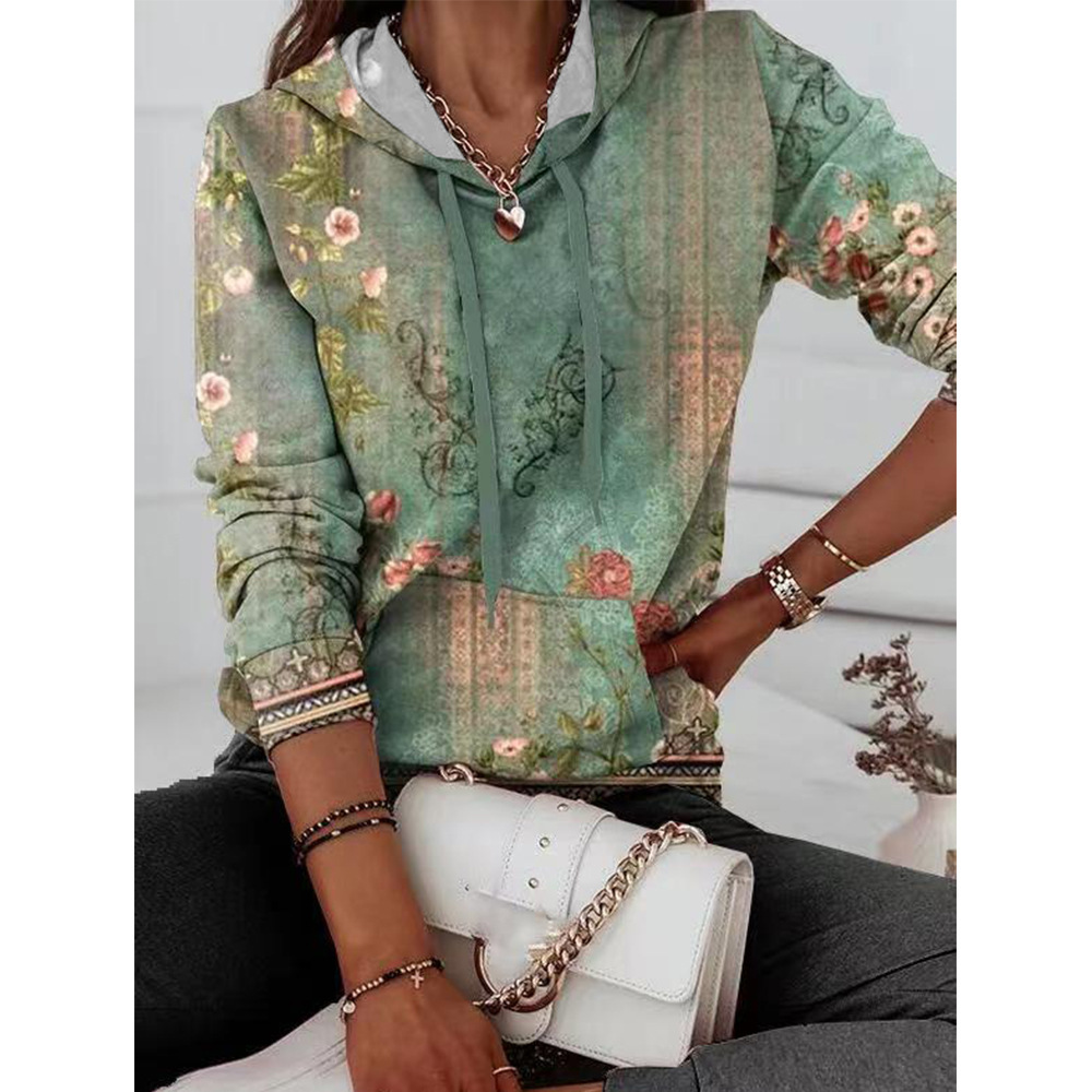 Womens Casual Printed Hoodie With Pockets - Image 6