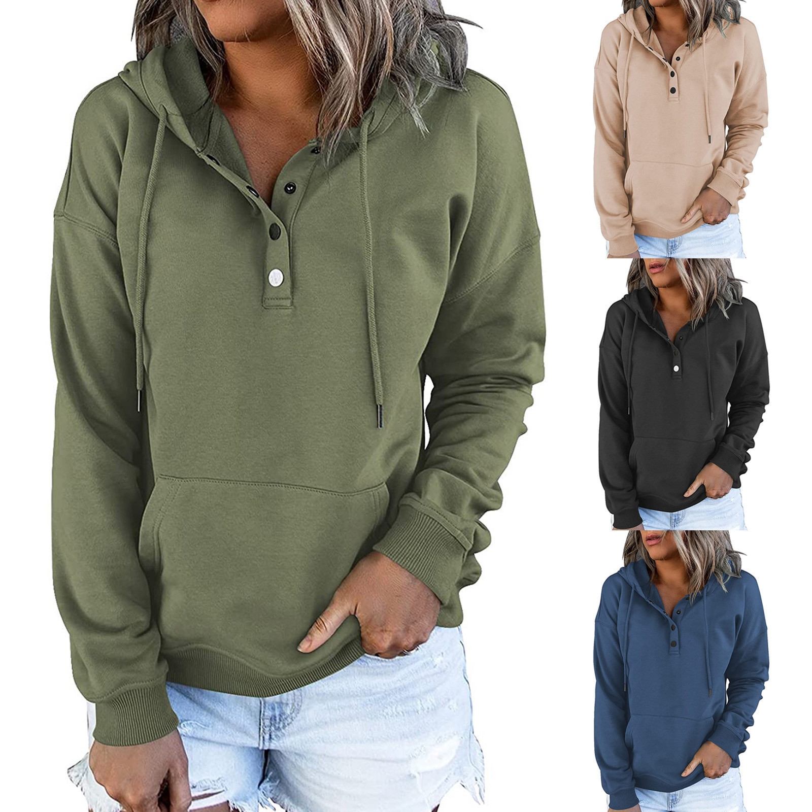 Loose-fitting Casual Long-sleeve Hoodie With A Drawstring And Pockets - Image 2