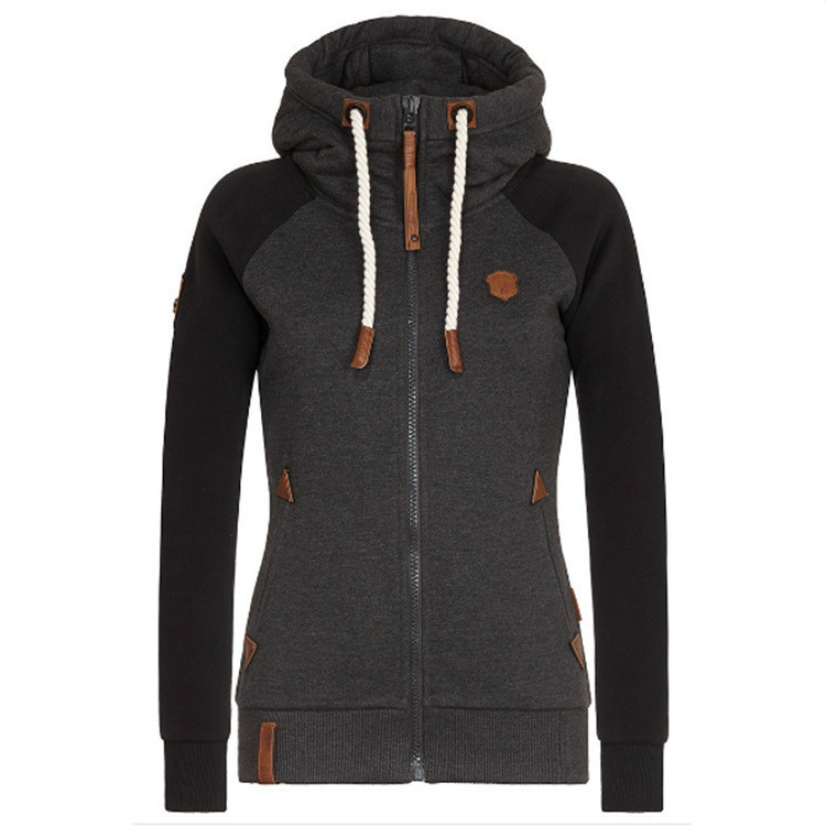 Womens Personalized Leather Patch Contrast-color Hoodie Authentic Quality - Image 5