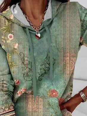 Womens Casual Printed Hoodie With Pockets - Image 4