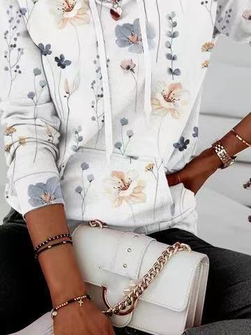 Womens Casual Printed Hoodie With Pockets - Image 2