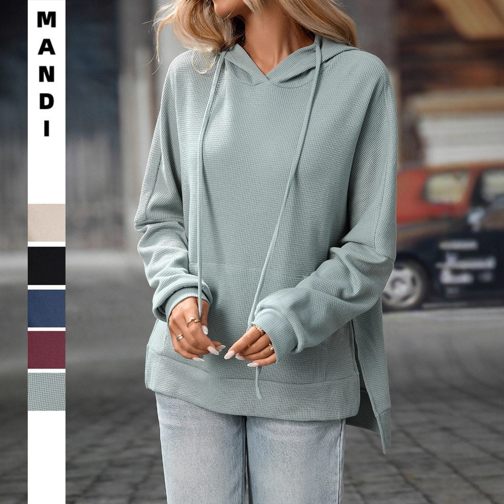 Waffle Knit Pullover Long Sleeve Sweater - Image 2