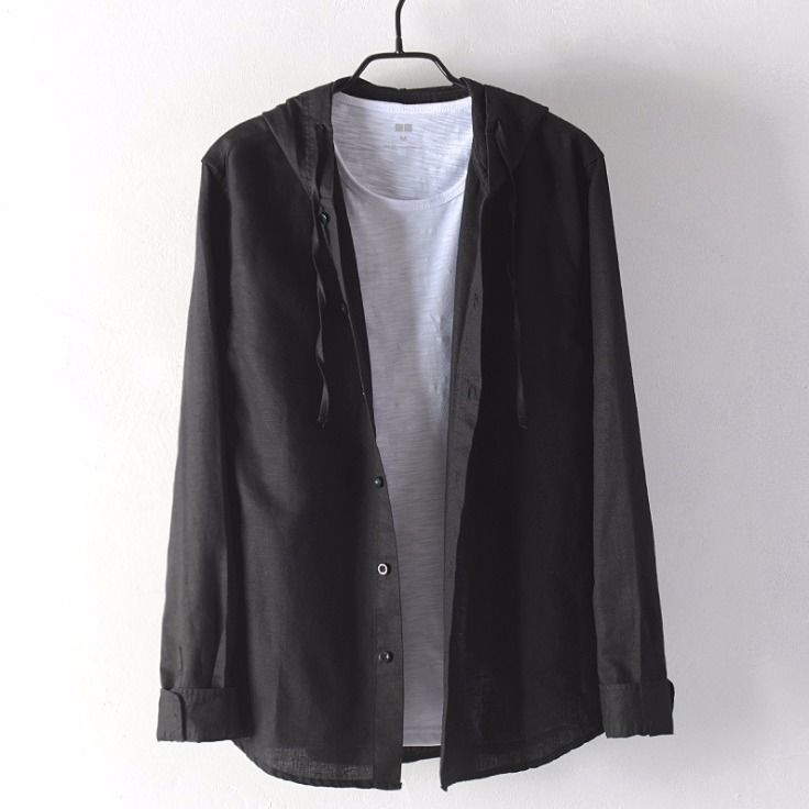 Mens Long Sleeve Shirt A Loose Fitting Striped Hoodie Style Shirt Or Jacket - Image 7