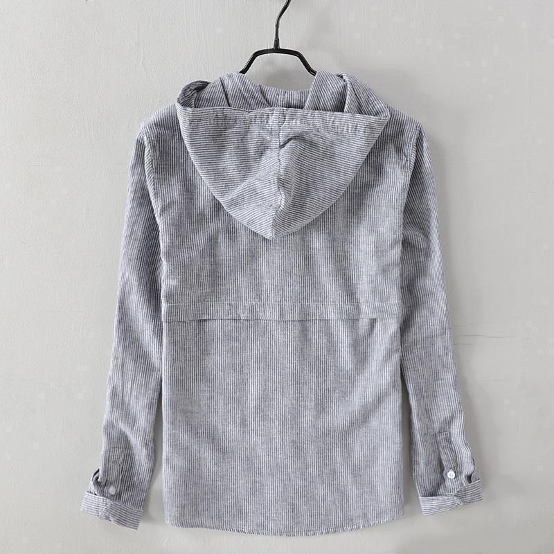 Mens Long Sleeve Shirt A Loose Fitting Striped Hoodie Style Shirt Or Jacket - Image 6
