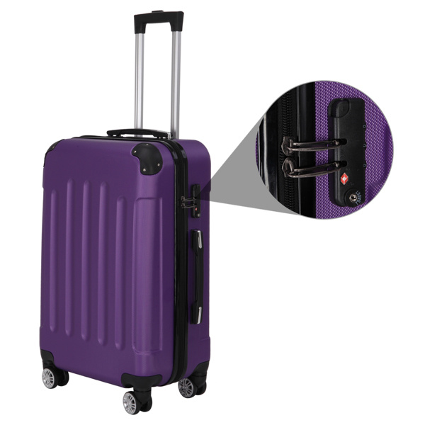 Three In One Handle Universal Wheel With 4 Corner Guards Pull Rod Box, 20in, 24in, 28in ABS Aluminum Alloy Pull Rod, Classic Color Scheme - Dark Purple - Image 4