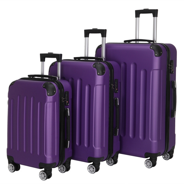 Three In One Handle Universal Wheel With 4 Corner Guards Pull Rod Box, 20in, 24in, 28in ABS Aluminum Alloy Pull Rod, Classic Color Scheme - Dark Purple - Image 5