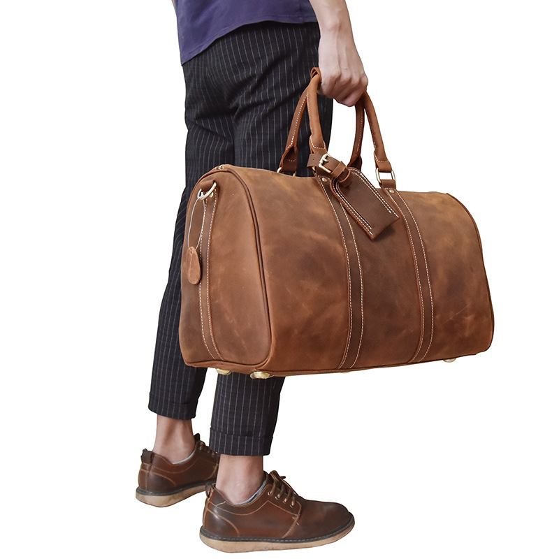 Top Layer Cowhide One-Shoulder Messenger Duffel Bag - Image 5