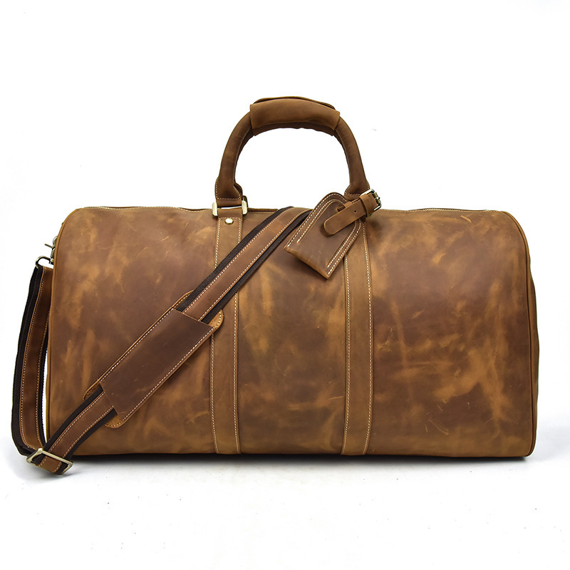 Top Layer Cowhide One-Shoulder Messenger Duffel Bag - Image 3