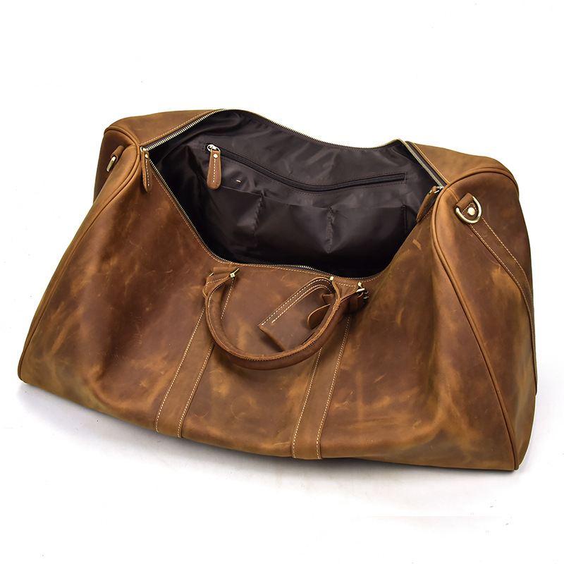 Top Layer Cowhide One-Shoulder Messenger Duffel Bag - Image 6