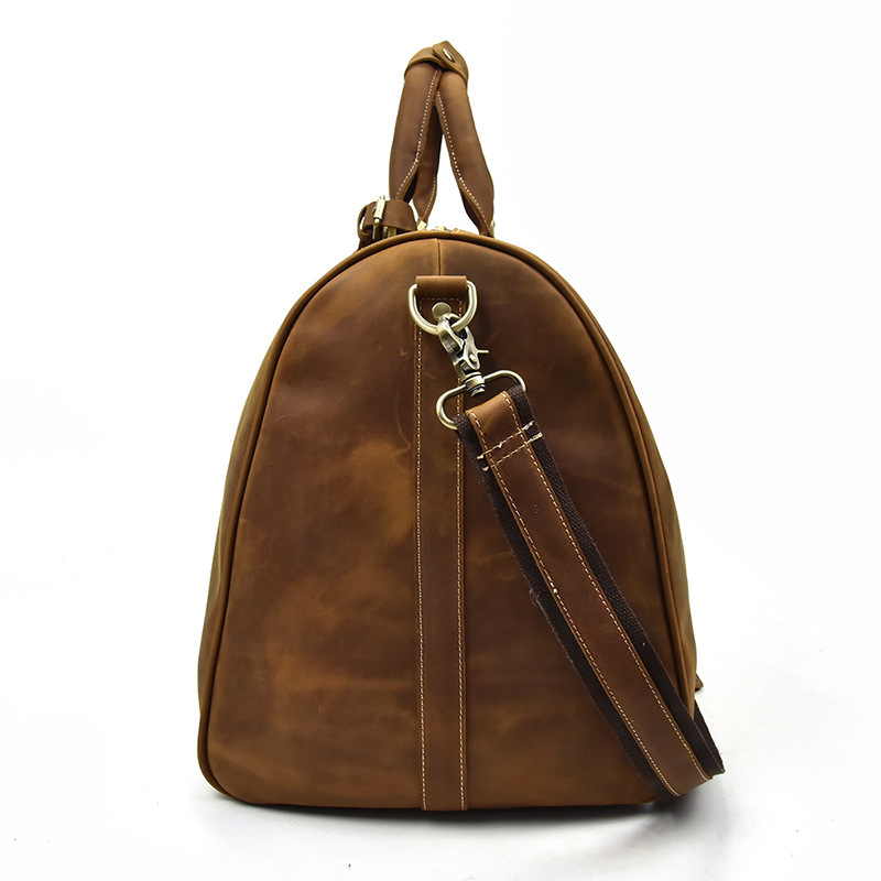 Top Layer Cowhide One-Shoulder Messenger Duffel Bag - Image 4