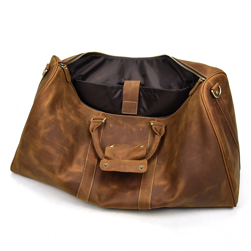 Top Layer Cowhide One-Shoulder Messenger Duffel Bag - Image 2