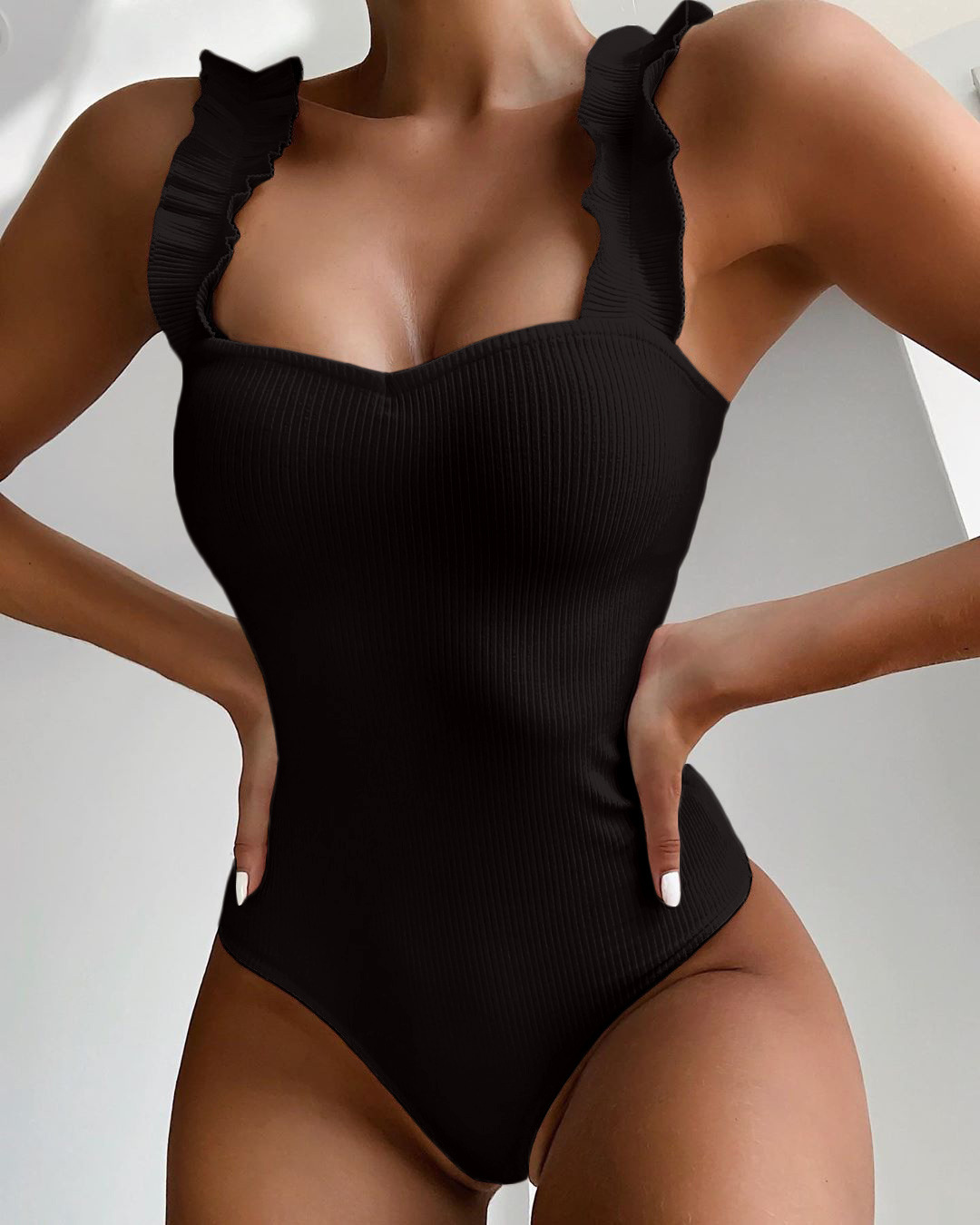 New Sexy One Piece Swimsuit Women Ruffle Swimwear Bodysuit Swimsuit Push Up Monokini Solid Bathing Suits Summer Beach Wear - Image 3