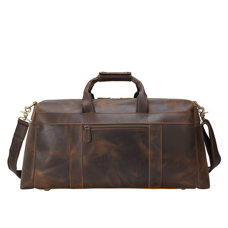 Vintage Crazy Horse Leather Men's Travel Large Capacity Tote - Image 4