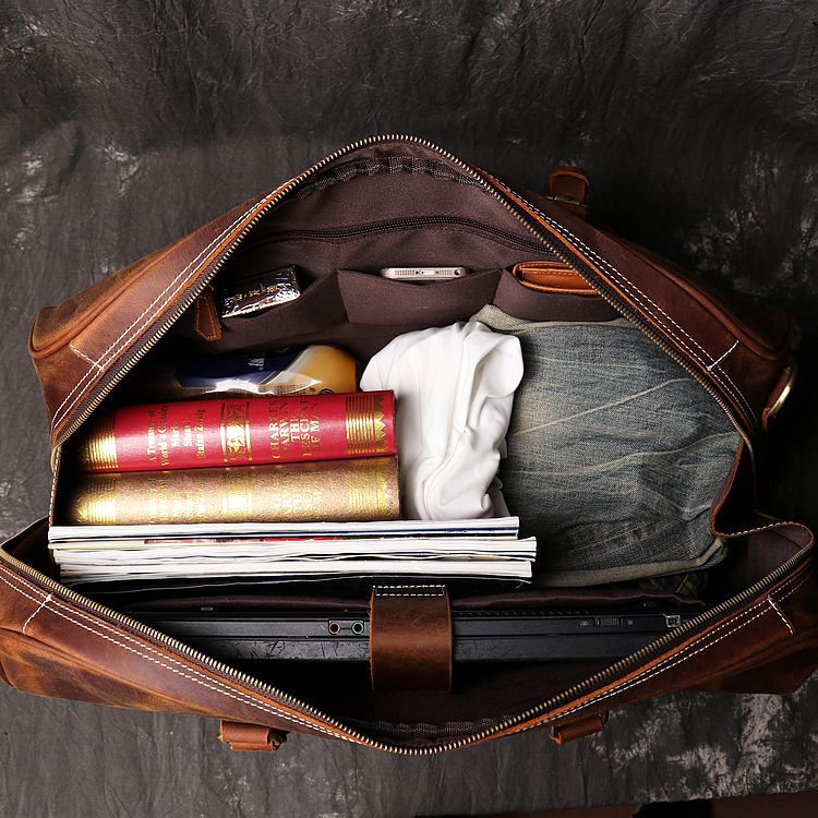 Men's Leather Hand Travel One Shoulder Crossbody Duffel Bag - Image 5