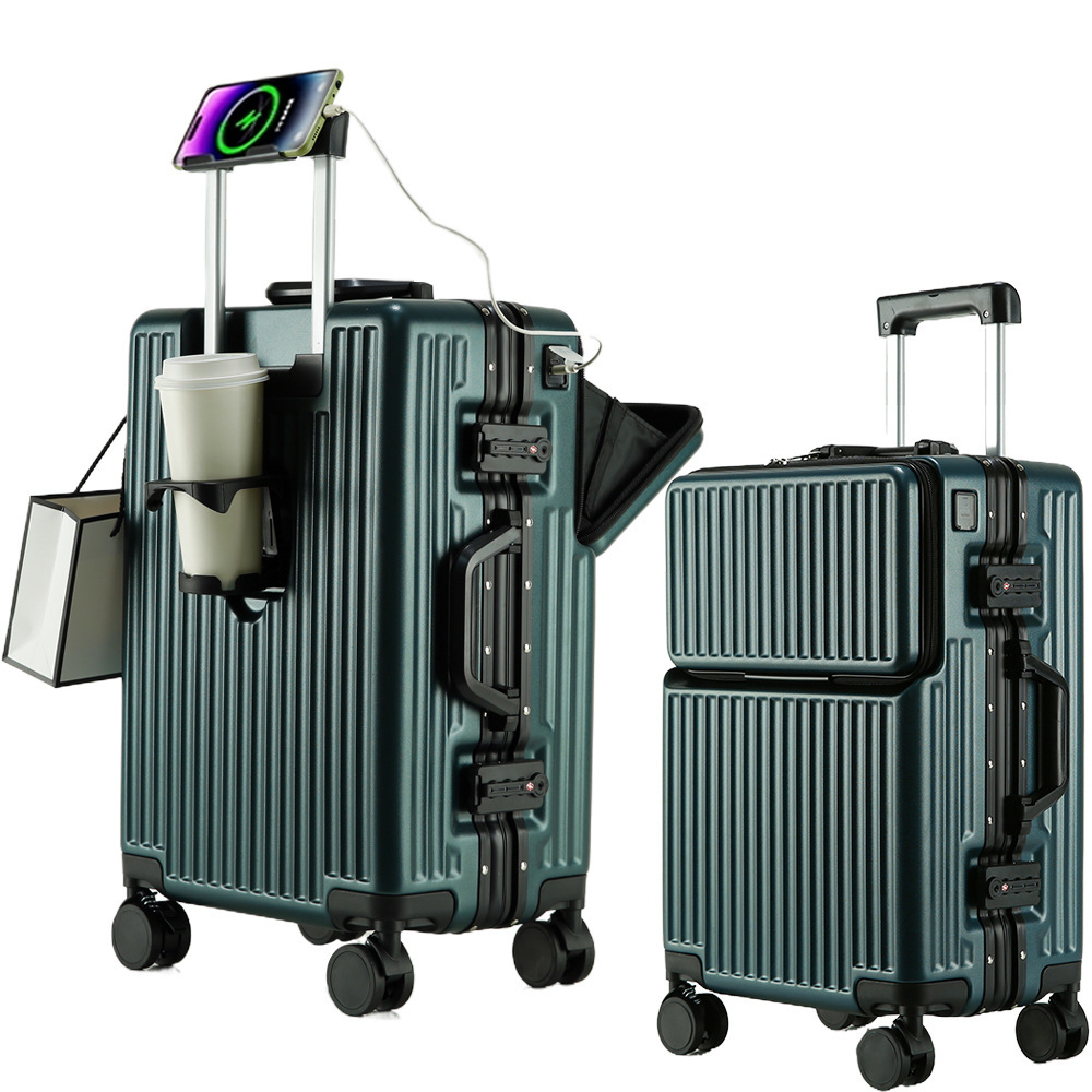 Suitcase Travel Luggage Trolley Front-Opening Large Capacity Aluminum Frame Carry-On Cabin Bag - Image 3