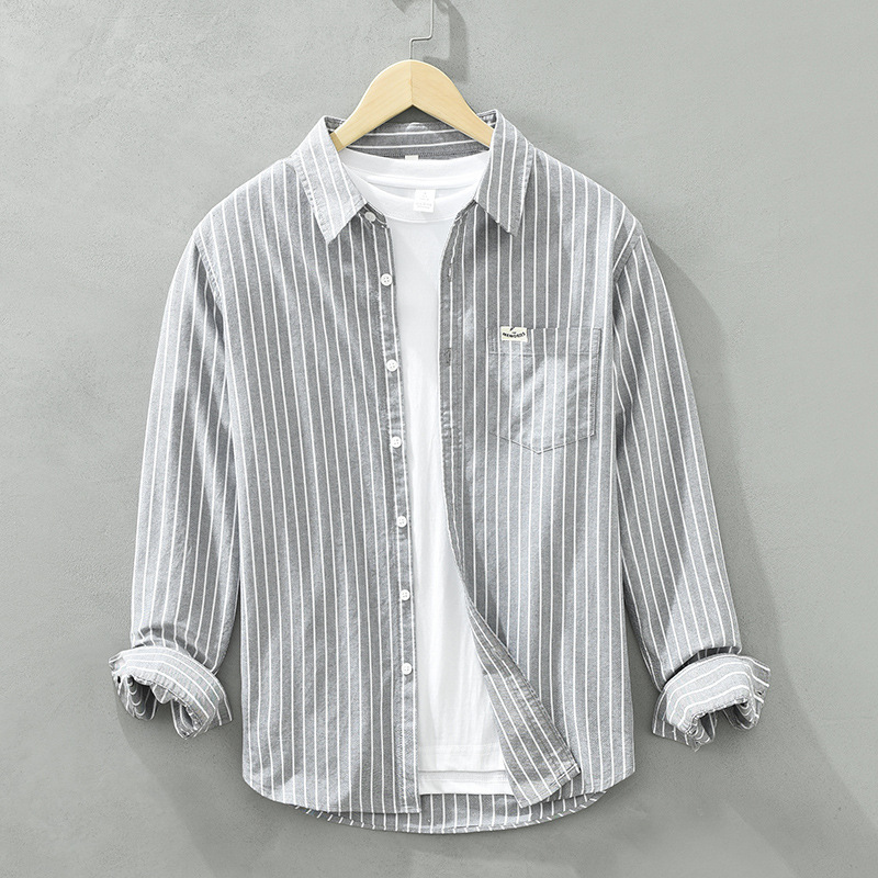Simple Versatile Striped Oxford-cloth Long-sleeve Mens Casual Loose-fit Cotton Shirt - Image 3