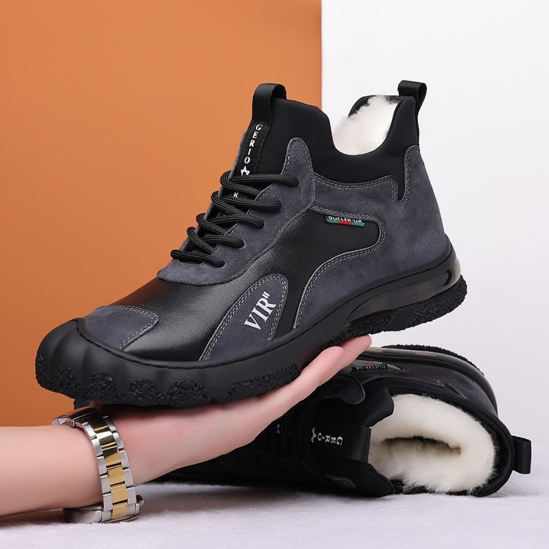 Winter Fleece-lined Thick High Waist Casual Cotton-padded Shoes Men's Hiking Shoes - Image 2