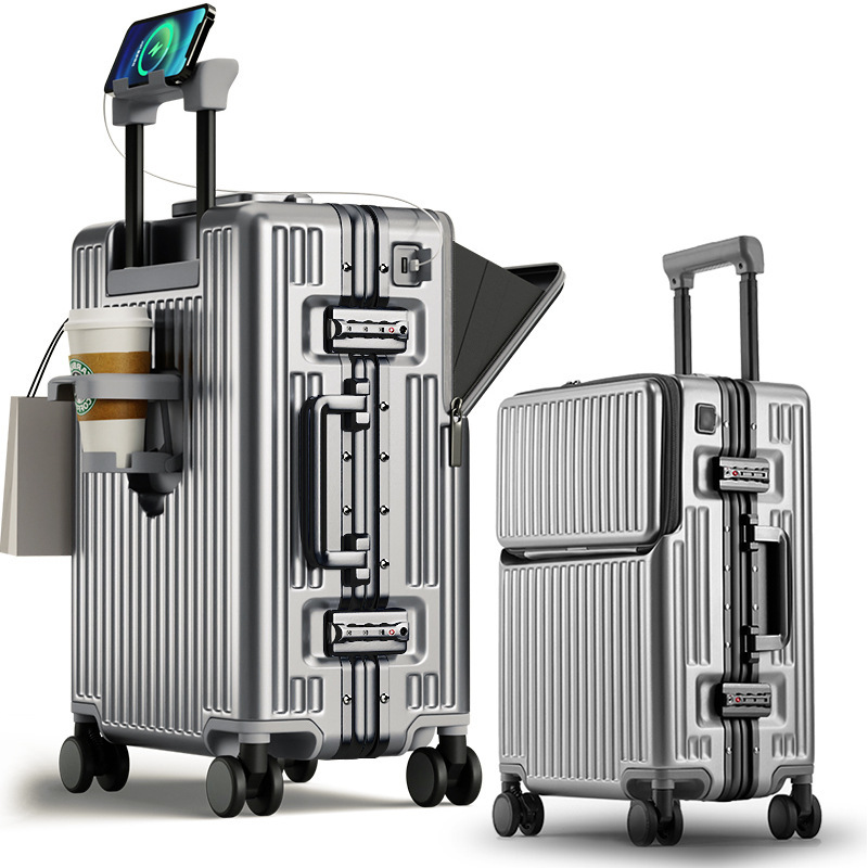 Suitcase Travel Luggage Trolley Front-Opening Large Capacity Aluminum Frame Carry-On Cabin Bag - Image 7