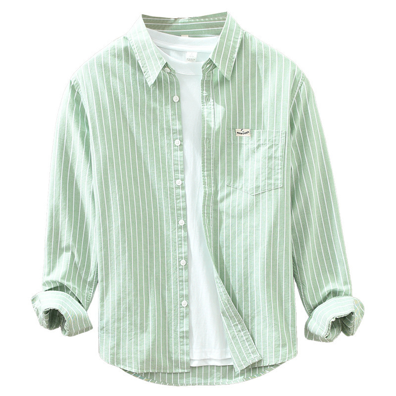 Simple Versatile Striped Oxford-cloth Long-sleeve Mens Casual Loose-fit Cotton Shirt - Image 8