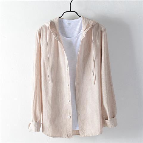 Mens Long Sleeve Shirt A Loose Fitting Striped Hoodie Style Shirt Or Jacket - Image 2