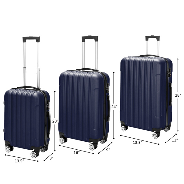 Vertical 3-in-1 Spinner Wheel With Handle Trolley Case 20in 24in 28in ABS Aluminum Alloy Trolley Classic Color - Navy Blue - Image 7