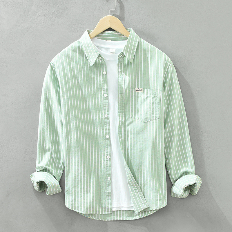 Simple Versatile Striped Oxford-cloth Long-sleeve Mens Casual Loose-fit Cotton Shirt