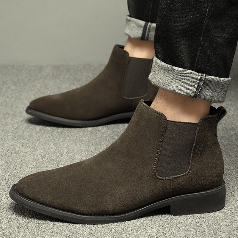 Breathable Autumn And Winter British Style Pointed Suede Short Martin Boots For Men - Image 6