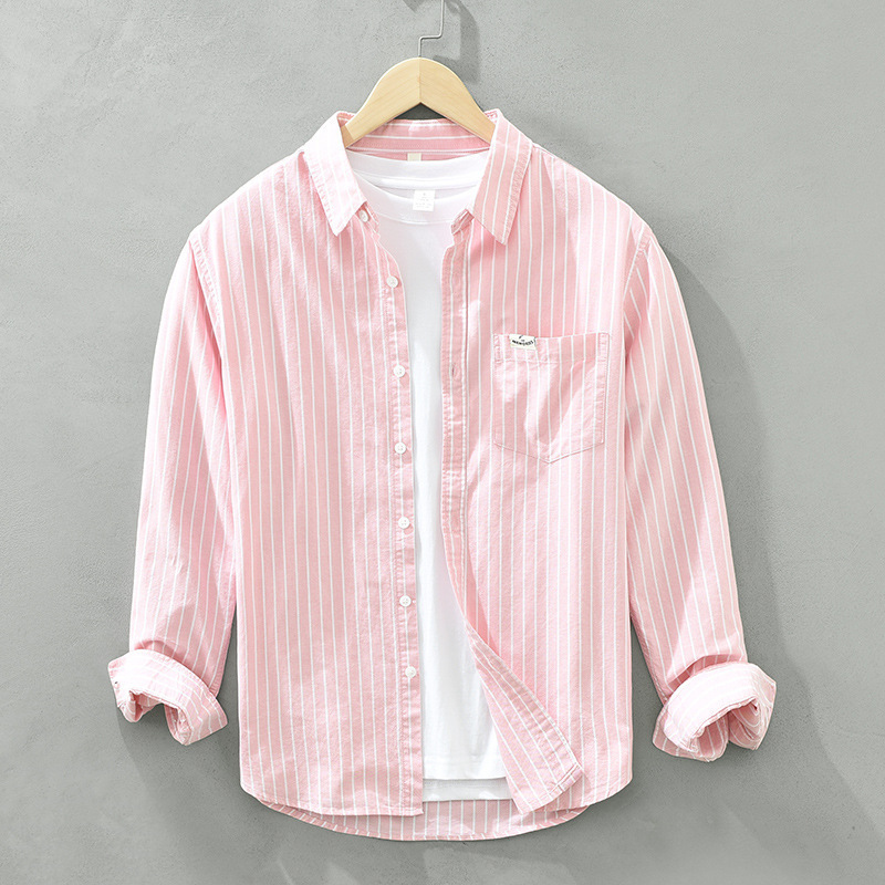 Simple Versatile Striped Oxford-cloth Long-sleeve Mens Casual Loose-fit Cotton Shirt - Image 6