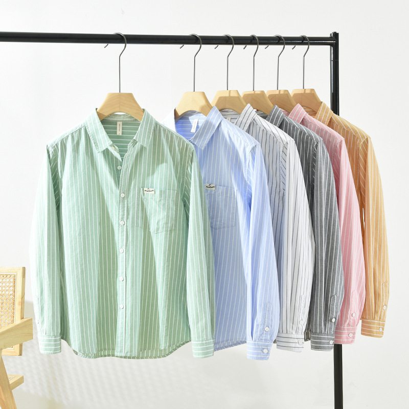 Simple Versatile Striped Oxford-cloth Long-sleeve Mens Casual Loose-fit Cotton Shirt - Image 7