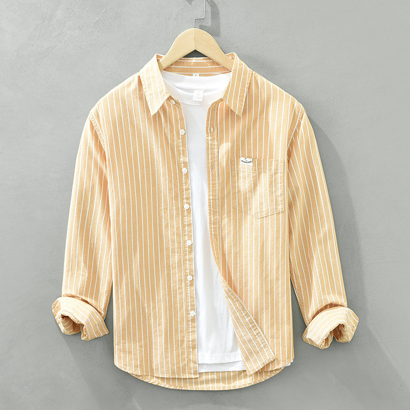 Simple Versatile Striped Oxford-cloth Long-sleeve Mens Casual Loose-fit Cotton Shirt - Image 2