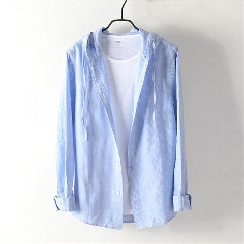 Mens Long Sleeve Shirt A Loose Fitting Striped Hoodie Style Shirt Or Jacket - Image 4