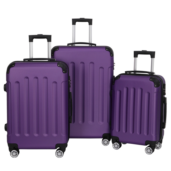 Three In One Handle Universal Wheel With 4 Corner Guards Pull Rod Box, 20in, 24in, 28in ABS Aluminum Alloy Pull Rod, Classic Color Scheme - Dark Purple - Image 7