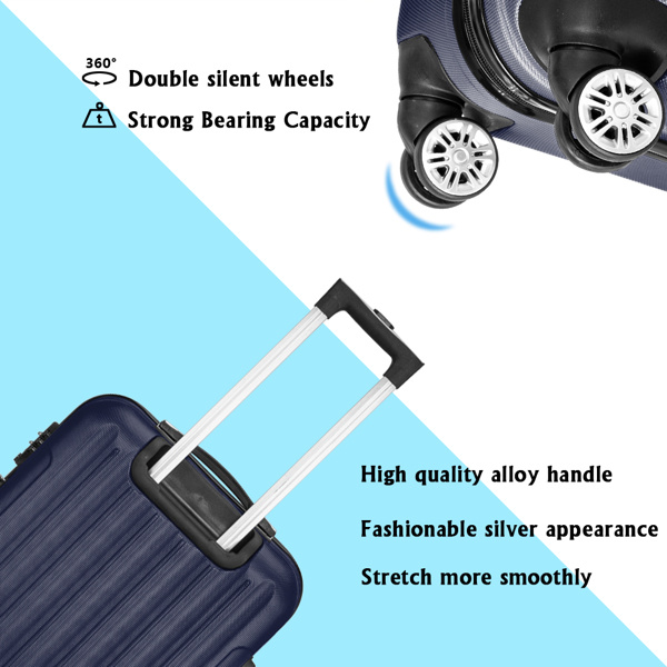 Vertical 3-in-1 Spinner Wheel With Handle Trolley Case 20in 24in 28in ABS Aluminum Alloy Trolley Classic Color - Navy Blue - Image 5
