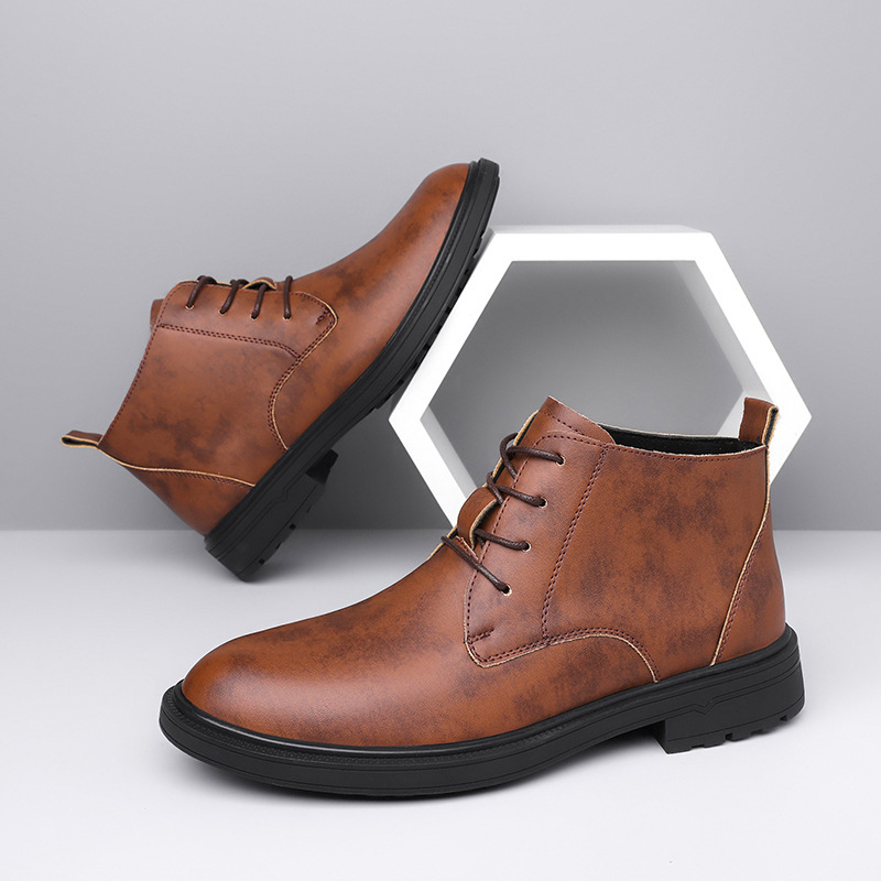 Retro Lace Up Denim Trendy Mid-length Warm Non-slip Men's Martin Boots - Image 4