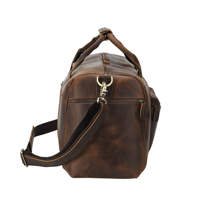 Vintage Crazy Horse Leather Men's Travel Large Capacity Tote - Image 6