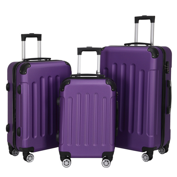 Three In One Handle Universal Wheel With 4 Corner Guards Pull Rod Box, 20in, 24in, 28in ABS Aluminum Alloy Pull Rod, Classic Color Scheme - Dark Purple - Image 8